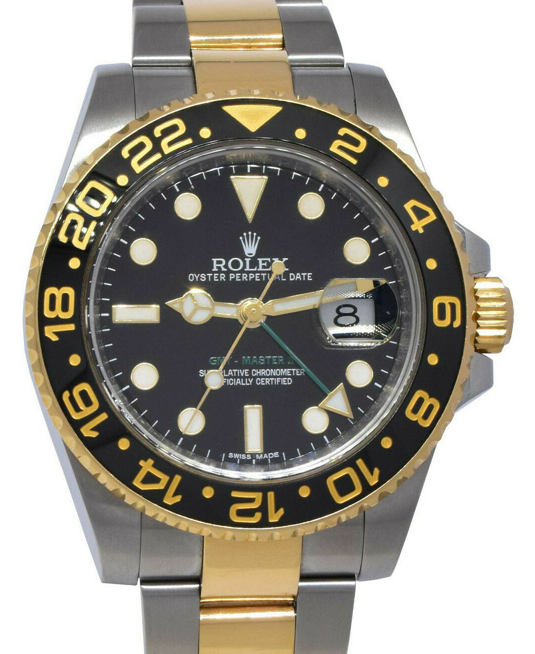 Rolex GMT-Master II 18k YG & Steel Black Ceramic Mens 40mm Watch B/P M 116713