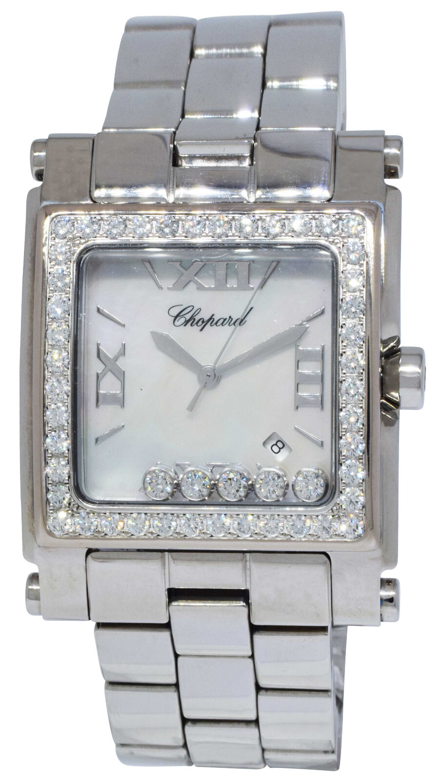 Chopard Happy Sport Square XL Stainless Steel MOP Diamond Watch 28-8448/20