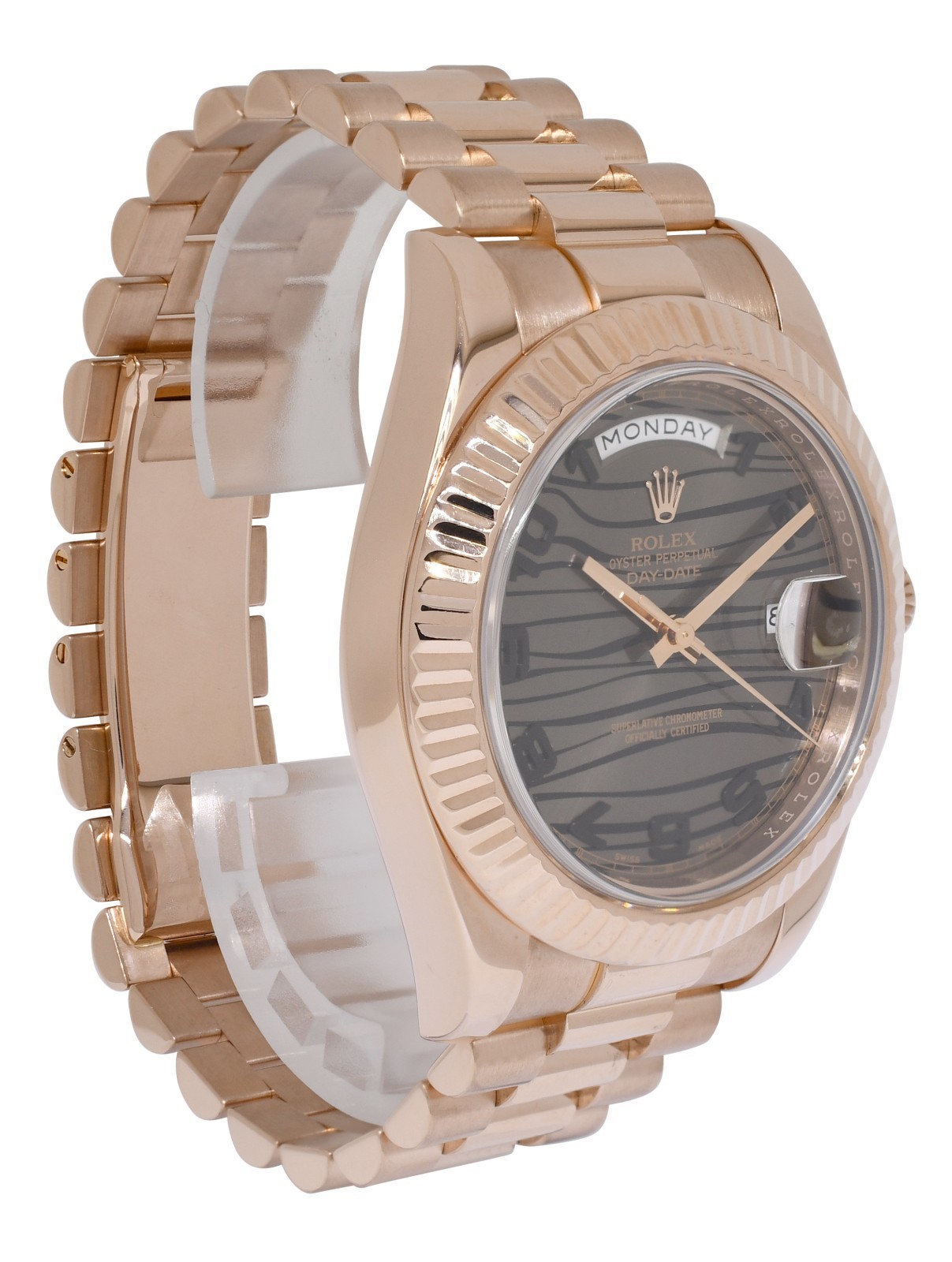Rolex Day-Date II President 18k Rose Gold Bronze Wave Dial 41mm Watch V 218235