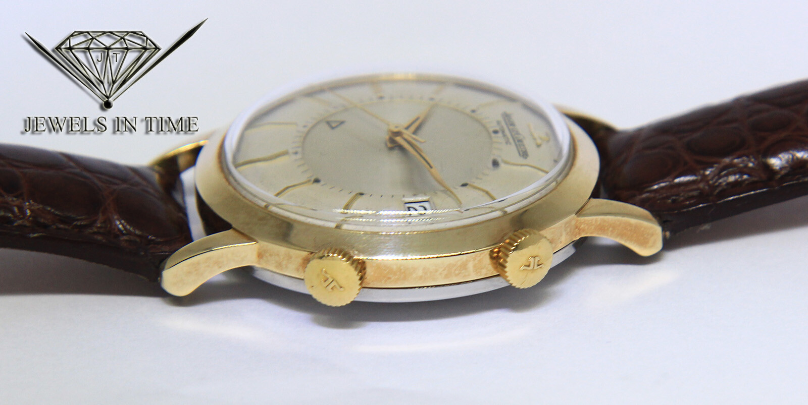 Jaeger LeCoultre Memovox Alarm 18k Gold Shell Vintage Mens 37mm Automatic Watch