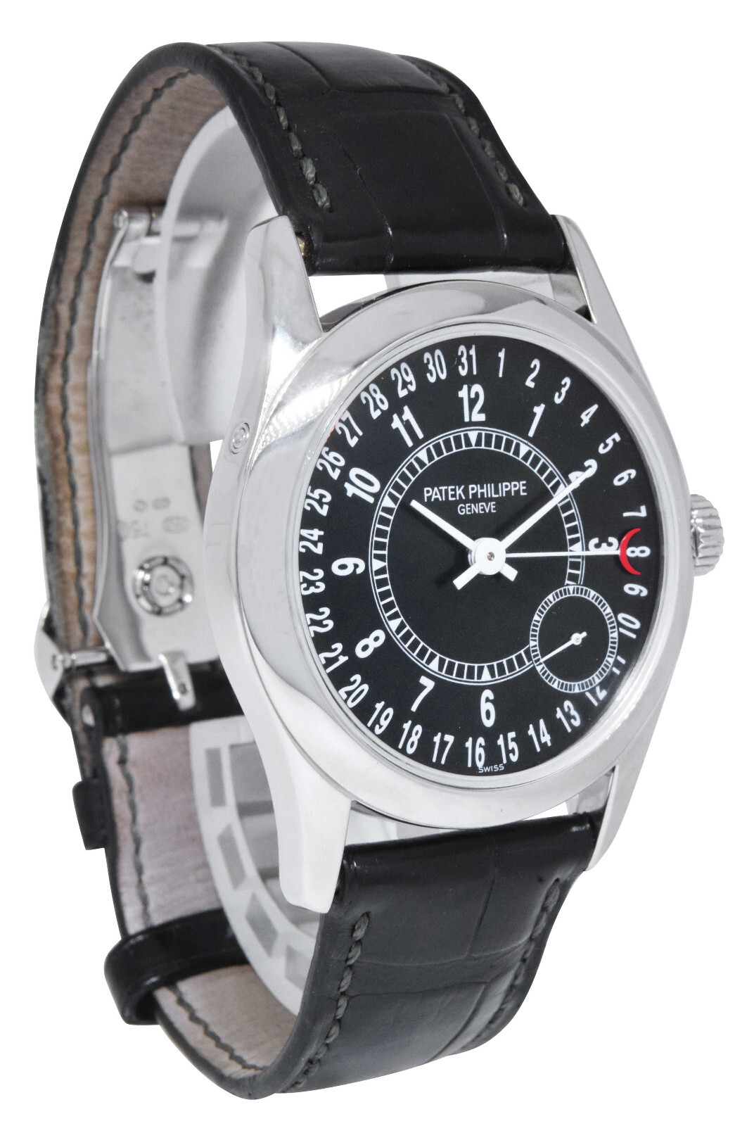 Patek Philippe Calatrava 6000 18k White Gold Black Dial Mens 37mm Watch BP 6000G