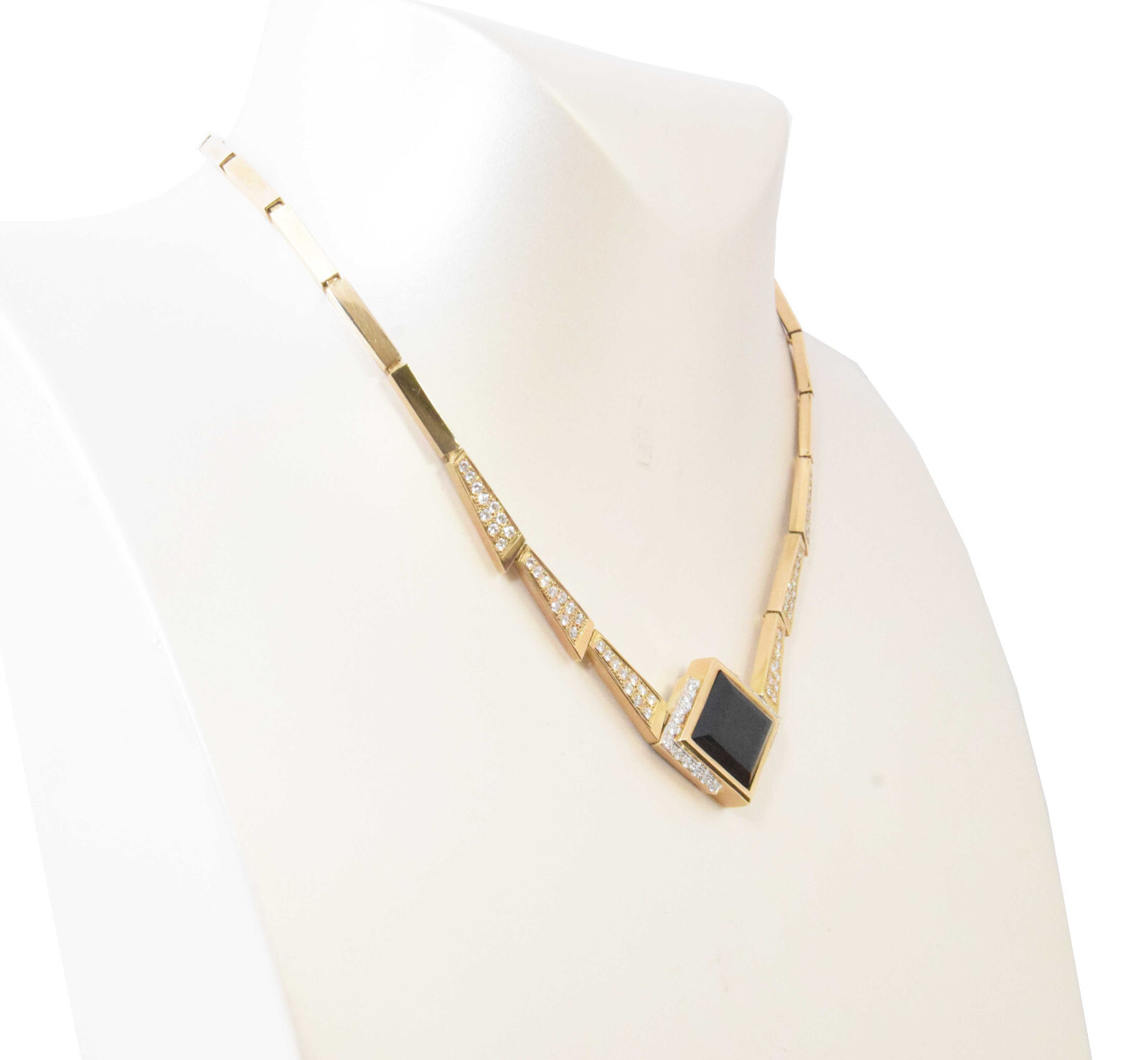 Necklace 14k Yellow Gold Onyx & 2.10 Carat Diamond