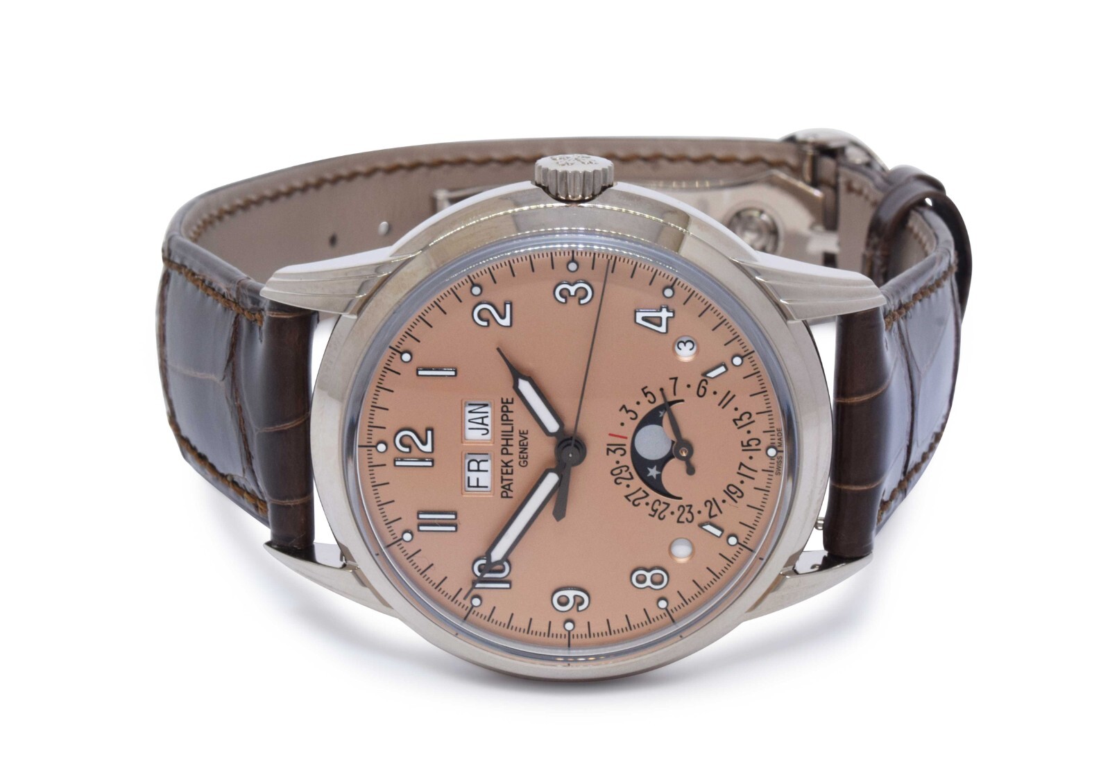 Patek Philippe Perpetual Calendar White Gold Mens Rose Dial 40mm Watch B/P 5320g