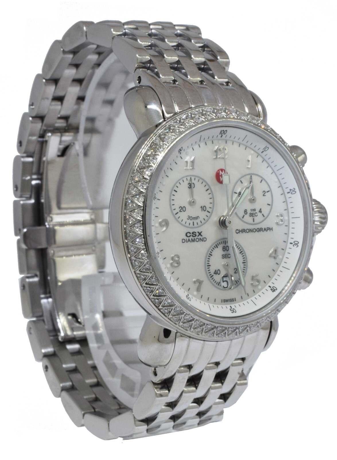 Michele CSX Diamond Chronograph Steel MOP Ladies 36mm Quartz Watch MW03C01