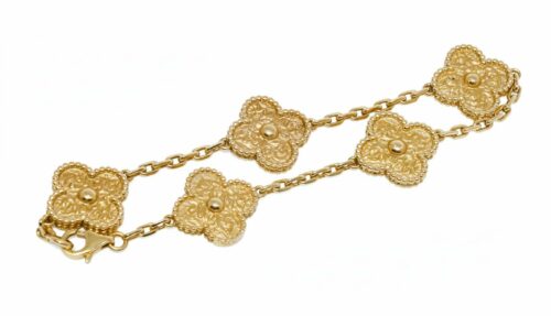 Van Cleef Arpels Vintage Alhambra 5 Motifs 18k Yellow Gold Bracelet +Cert Van Cleef Arpels Vintage Alhambra 5 Motifs 18k Yellow Gold Bracelet +Cert