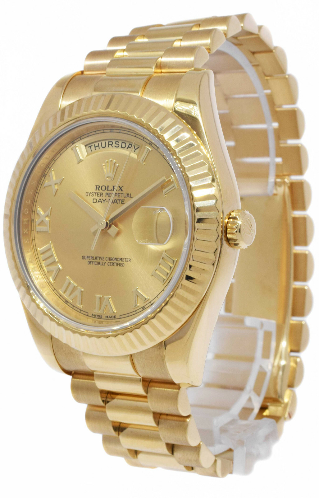 Rolex Day-Date II President 18k Yellow Gold Champagne Roman Watch '12+ 218238