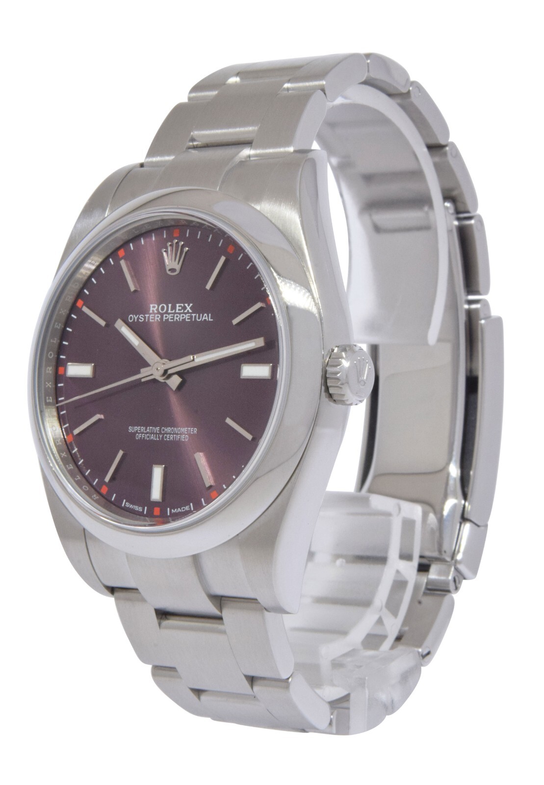 Rolex Oyster Perpetual 39 Steel Purple Grape Dial Mens Watch B/P '19 114300