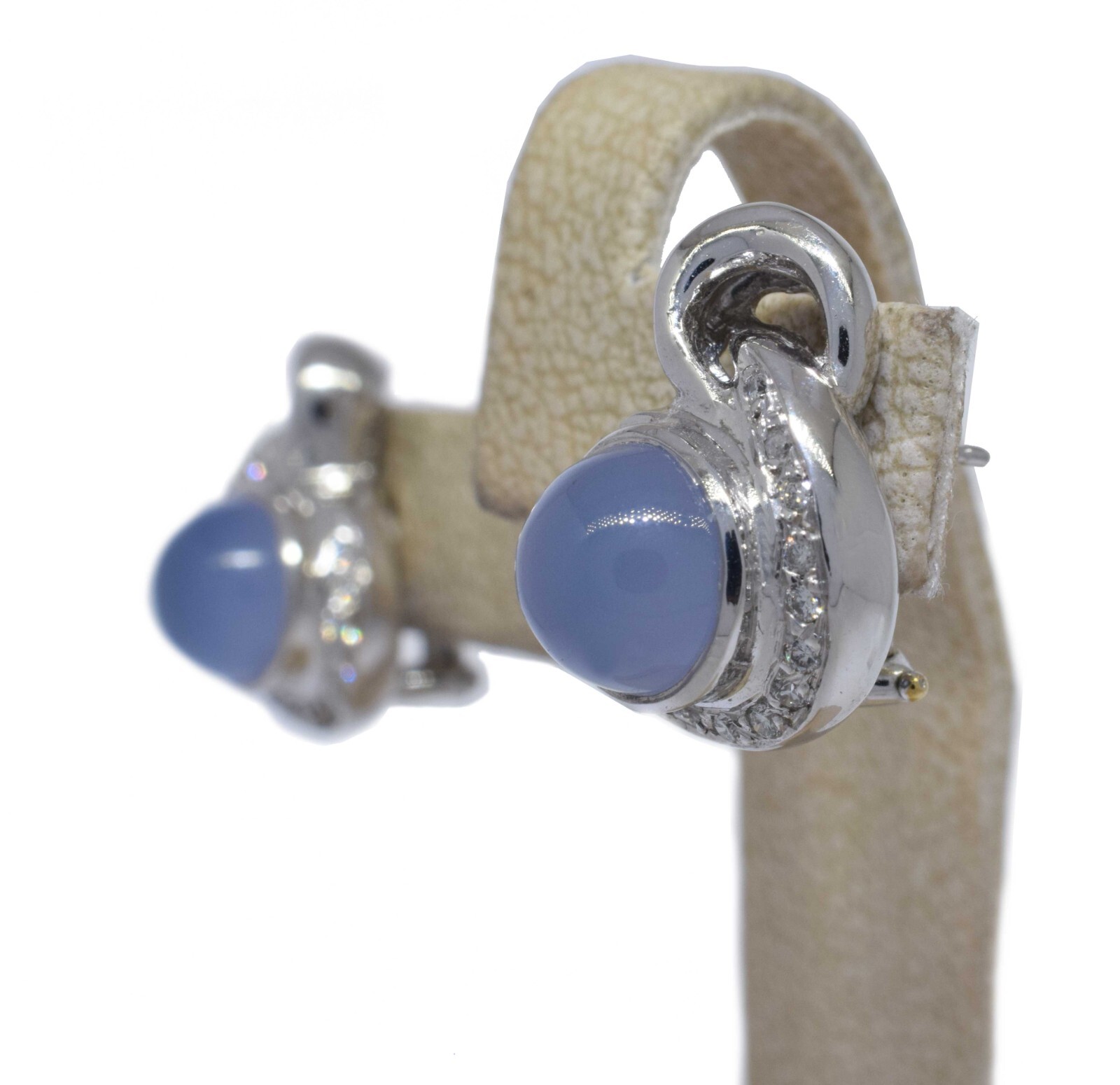 Ladies 14K White Gold Chalcedony & Diamond Earrings