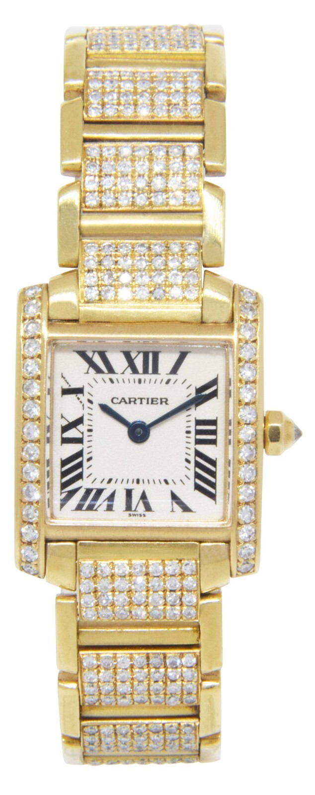 Cartier Tank Francaise Small 18k Yellow Gold 6.00 Ct Diamond Ladies Watch 1820
