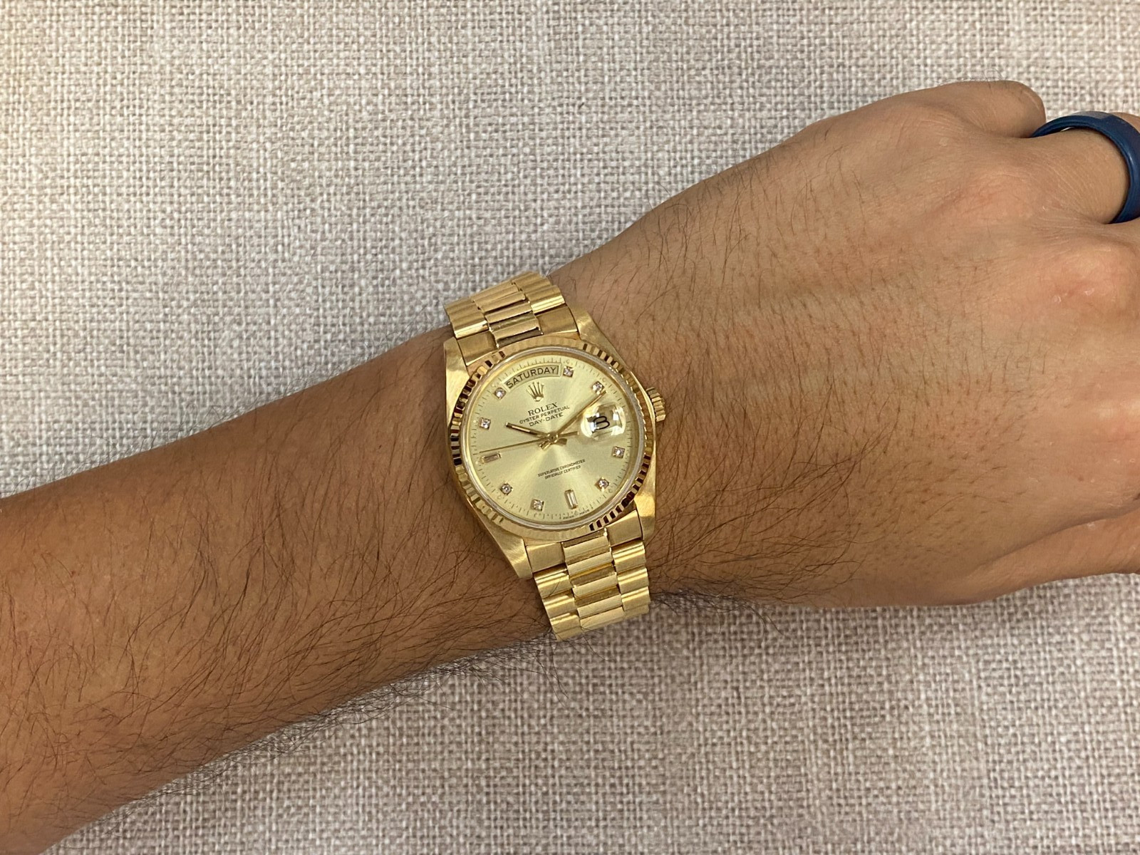 Rolex Day-Date President 18k Yellow Gold Champagne Diamond 36mm Watch '84 18038