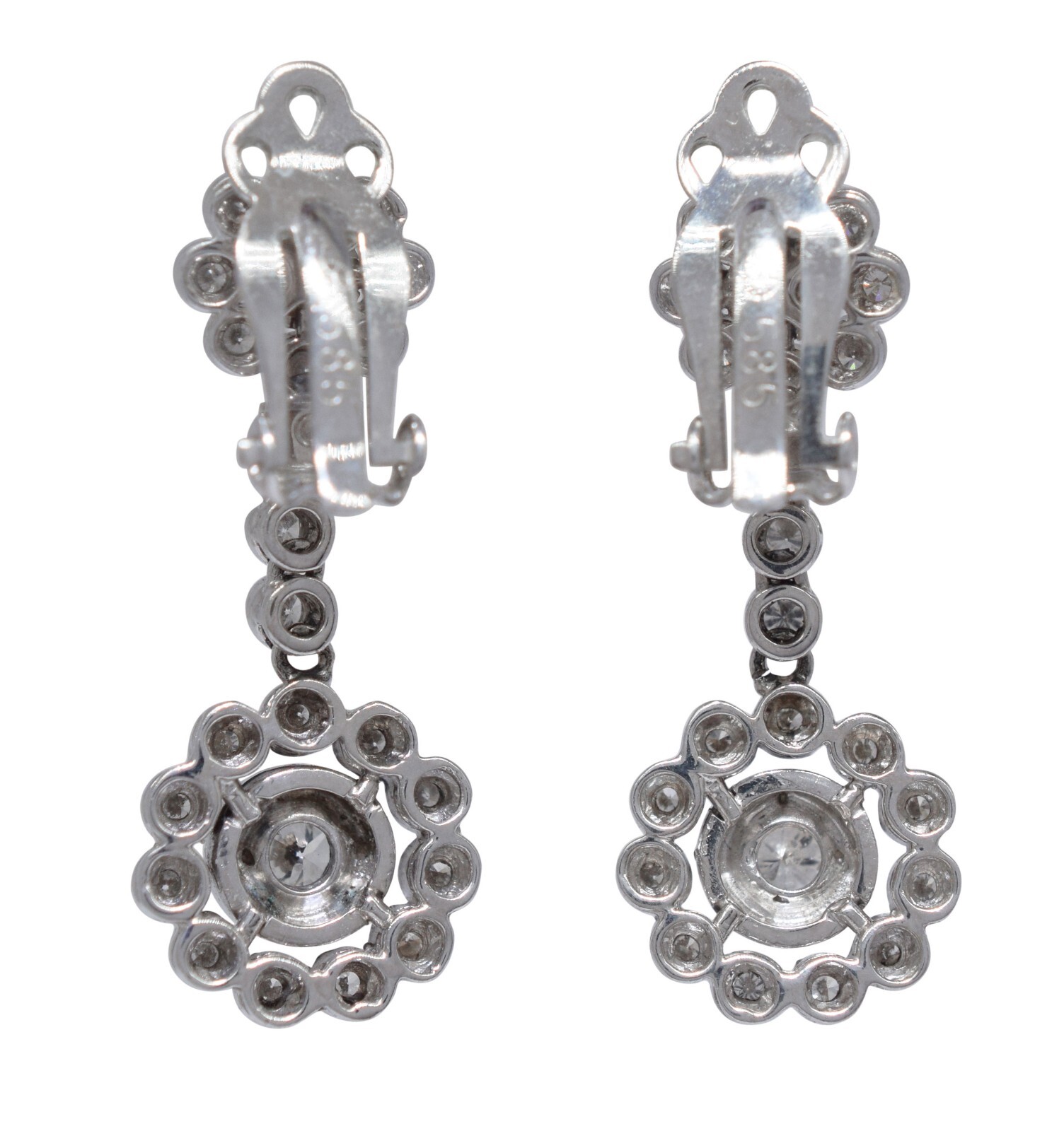 7.58 ct Diamond Flowers Motif 14k White Gold Necklace & Earrings Set