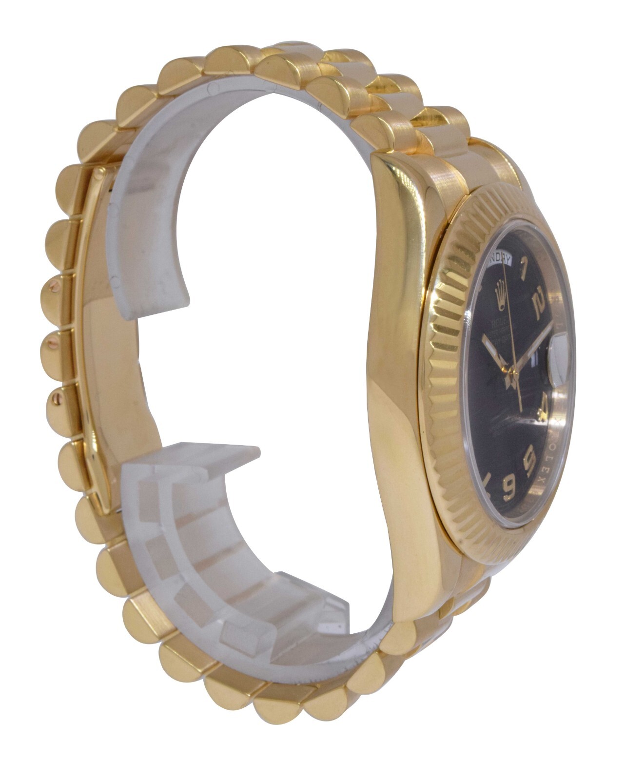 Rolex Day-Date II President 18k Yellow Gold Black Wave Arabic 41mm Watch 218238