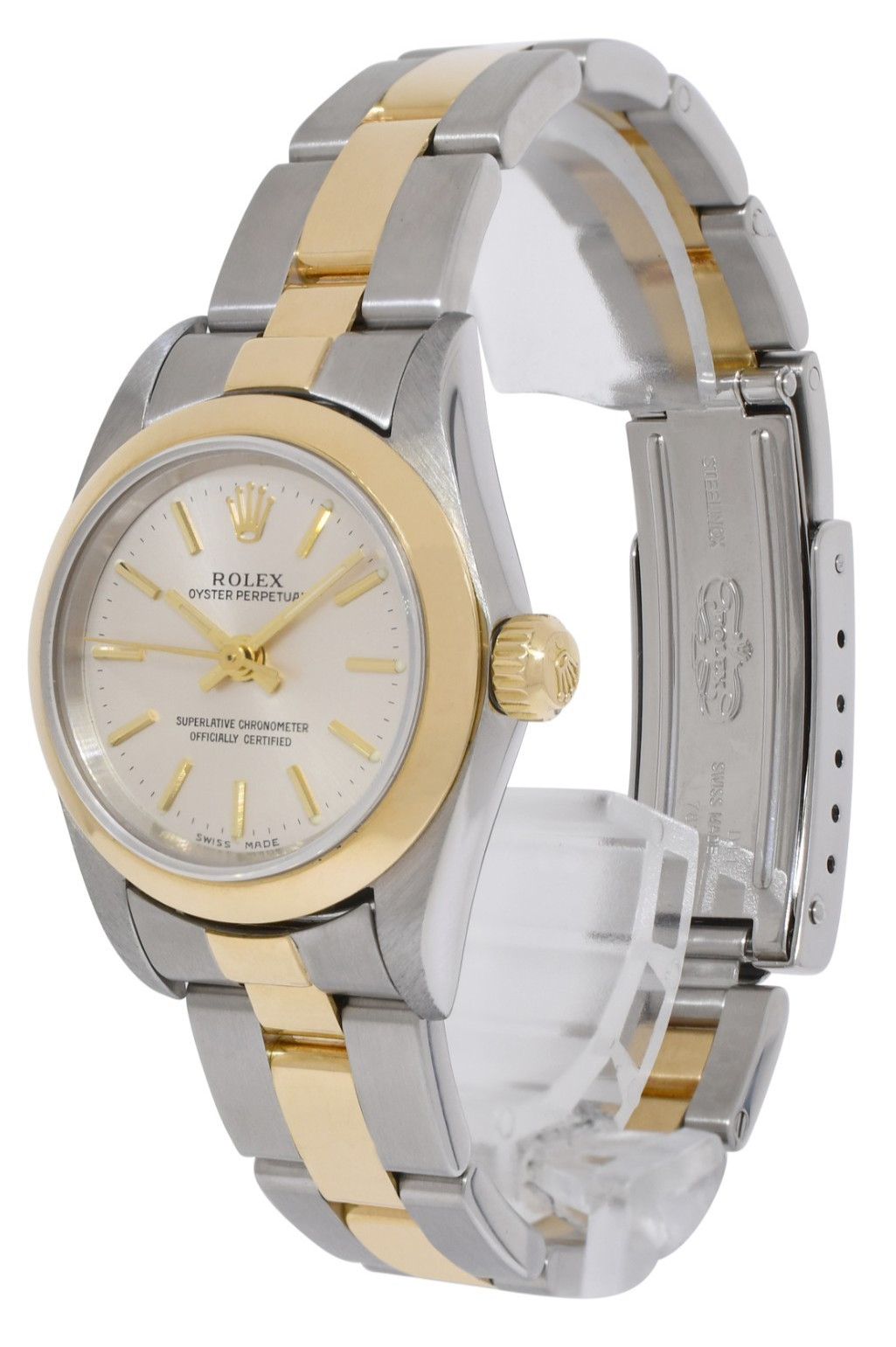 Rolex Oyster Perpetual 18k Yellow Gold/Steel Silver Dial 24mm Watch K 76183