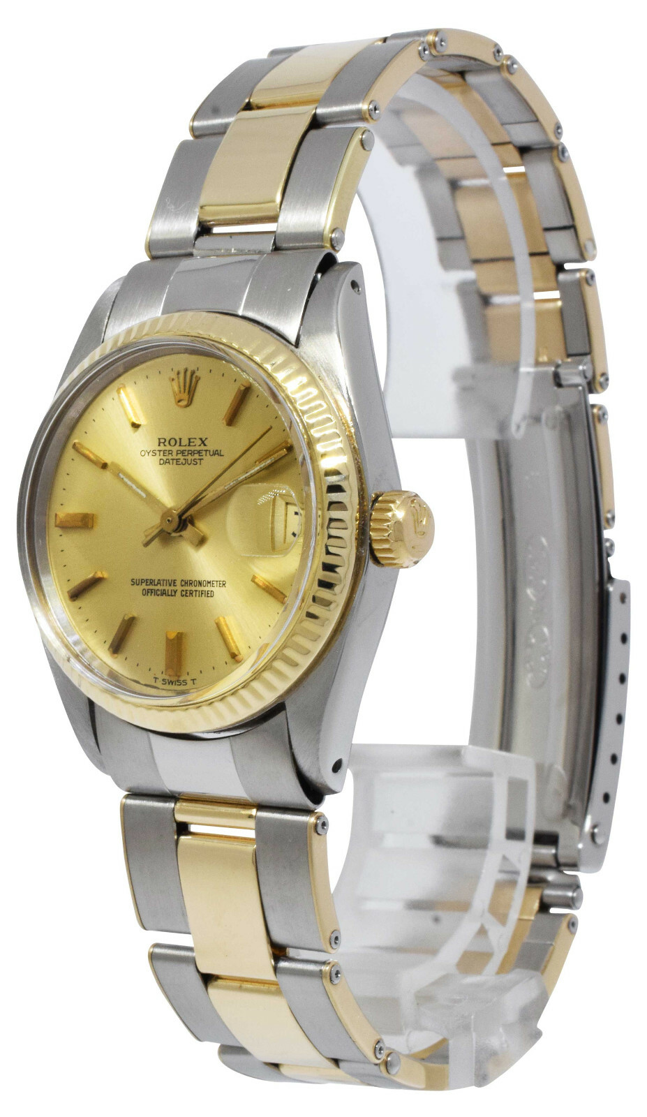 Rolex Datejust 14k Yellow Gold/Steel Champagne Dial Rivet Ladies 31mm Watch 6827