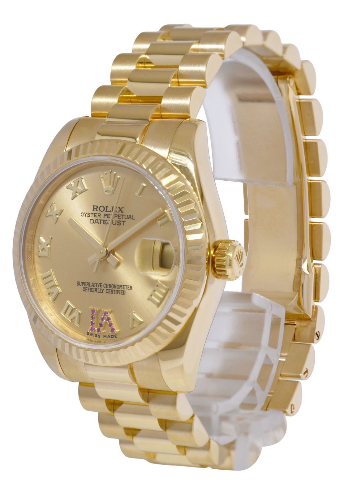 Rolex Datejust President 18k Yellow Gold Ruby VI Ladies 31mm Watch +Card 178278