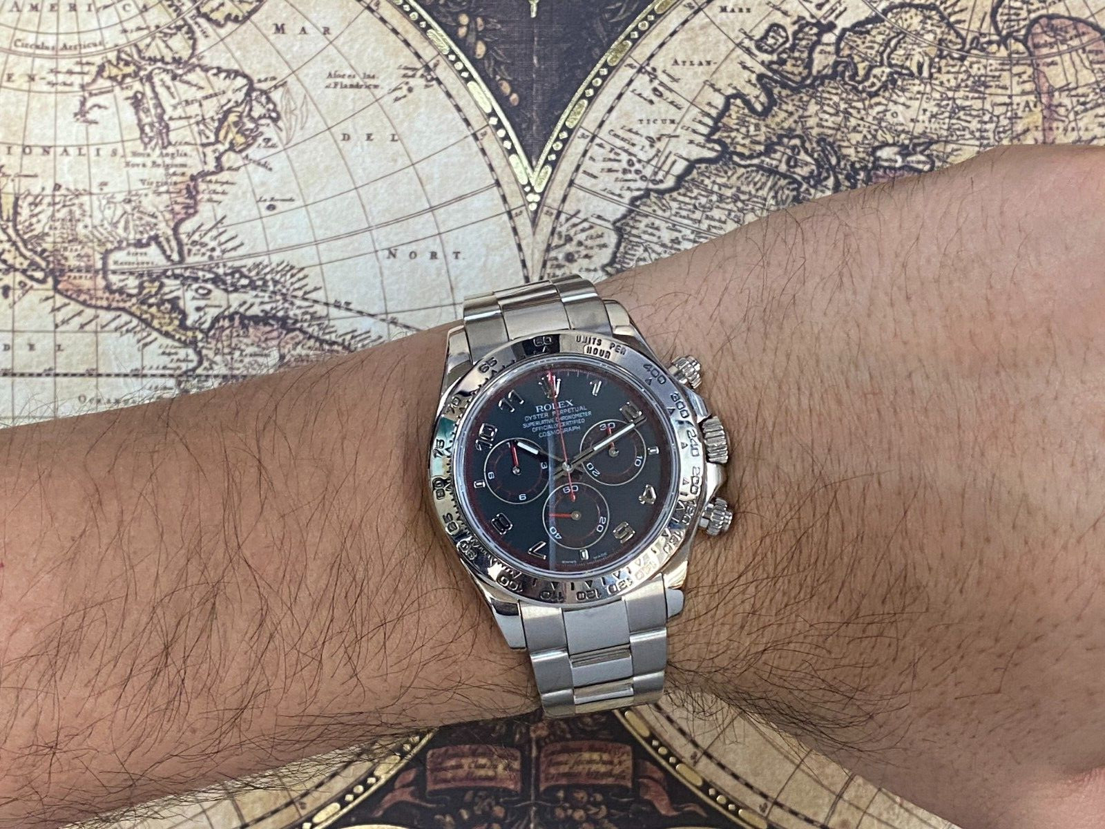 Rolex Daytona Chronograph 18k White Gold Black Dial Watch Z 116509