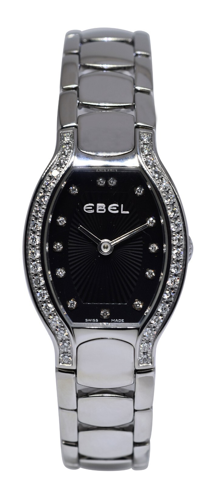 Ebel Beluga Steel Black Diamond Dial/Bezel Ladies 23mm Quartz Watch E9656G28