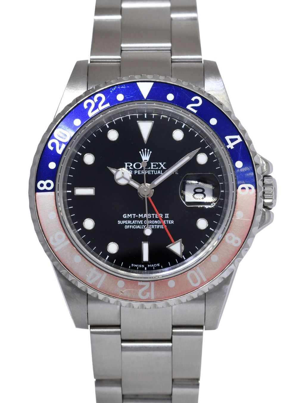 Rolex GMT-Master II Steel Blue/Red Faded Pepsi Bezel Mens 40mm Watch Y 16710
