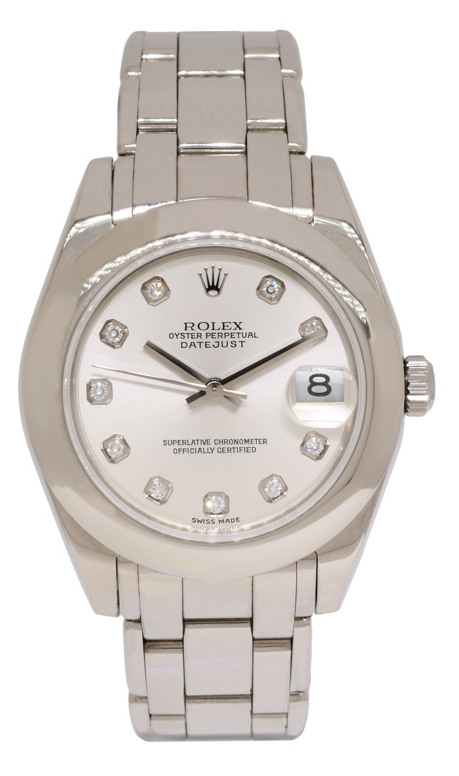 Rolex Datejust Pearlmaster 18k White Gold Diamond Dial Ladies 34mm Watch Y 81209
