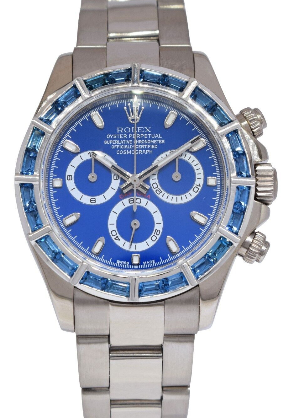 Rolex Daytona Chronograph 18k White Gold Blue Dial/Bezel 40mm Watch Z 116509