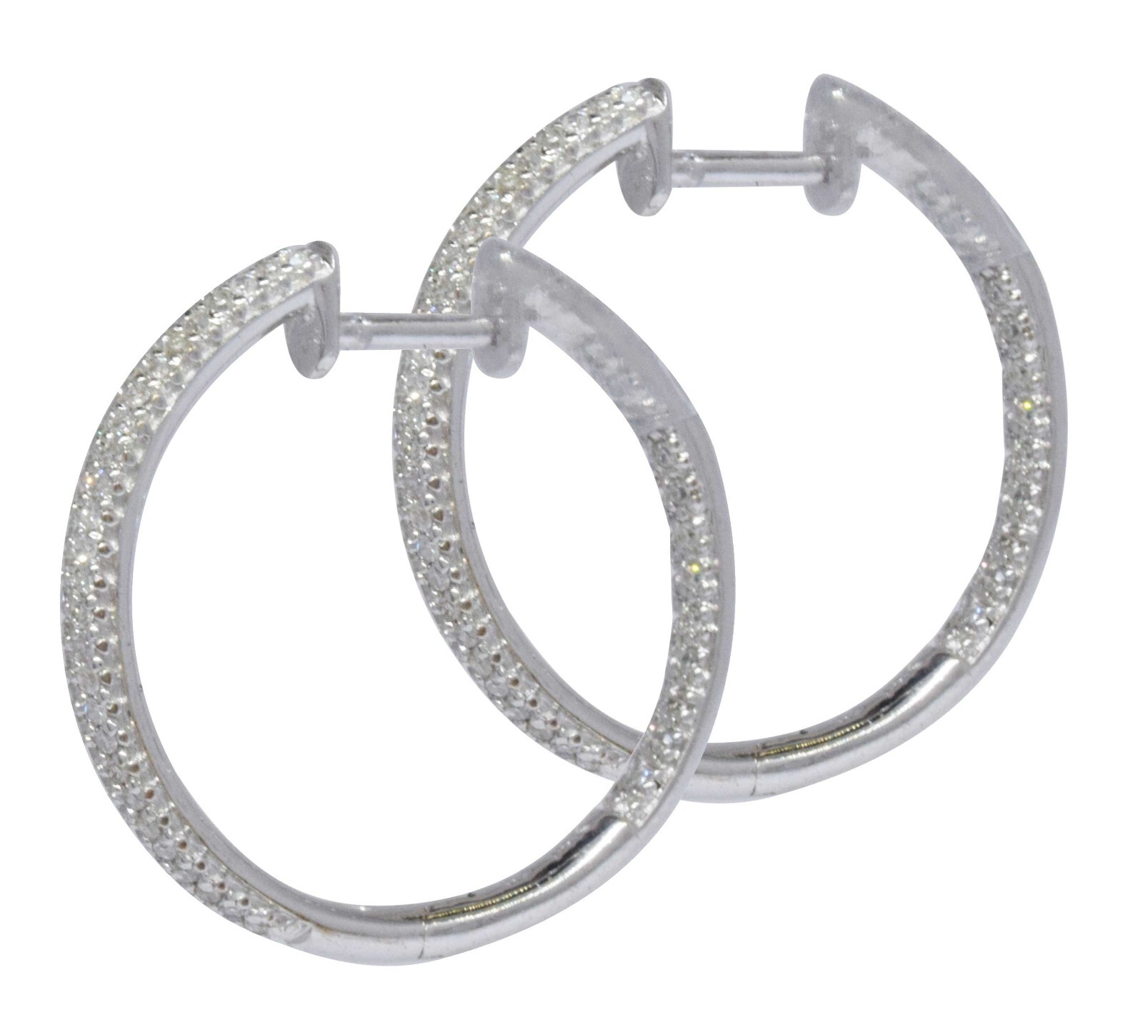 Ladies Diamond Hoop Earrings in 14k White Gold Ladies Diamond Hoop Earrings in 14k White Gold