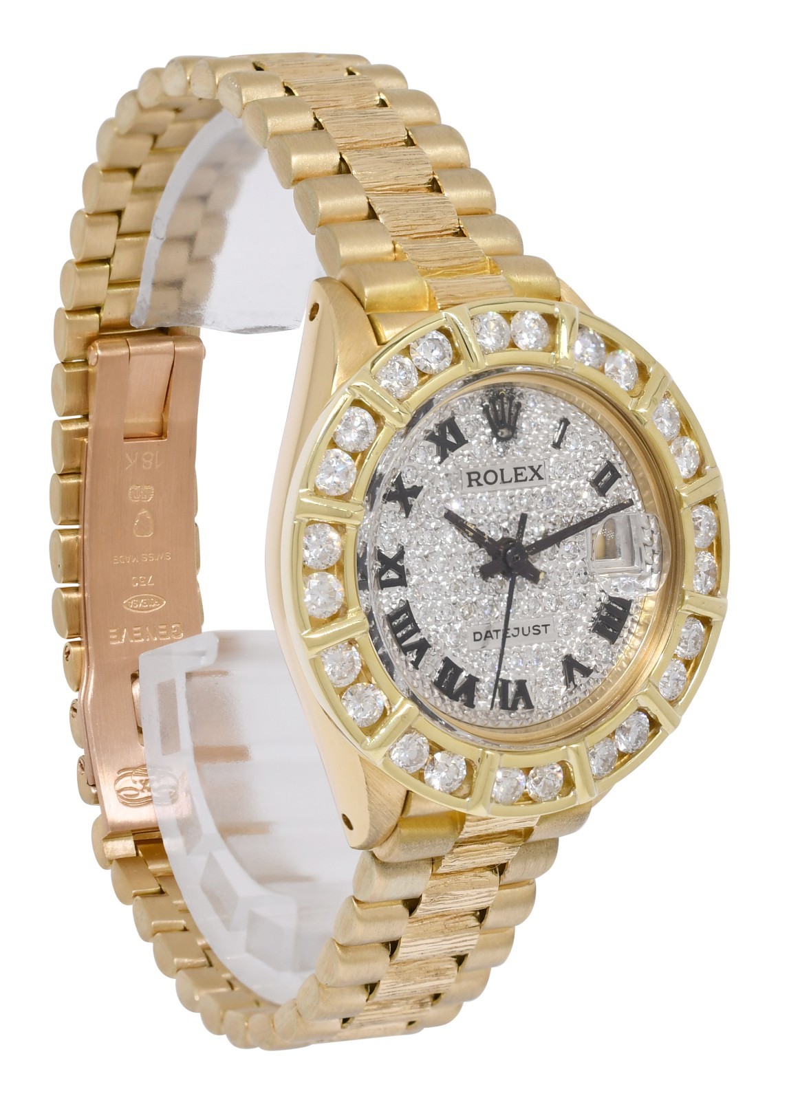 Rolex Datejust President 18k Yellow Gold Bark Pave Diamond 26mm Watch '79 6927