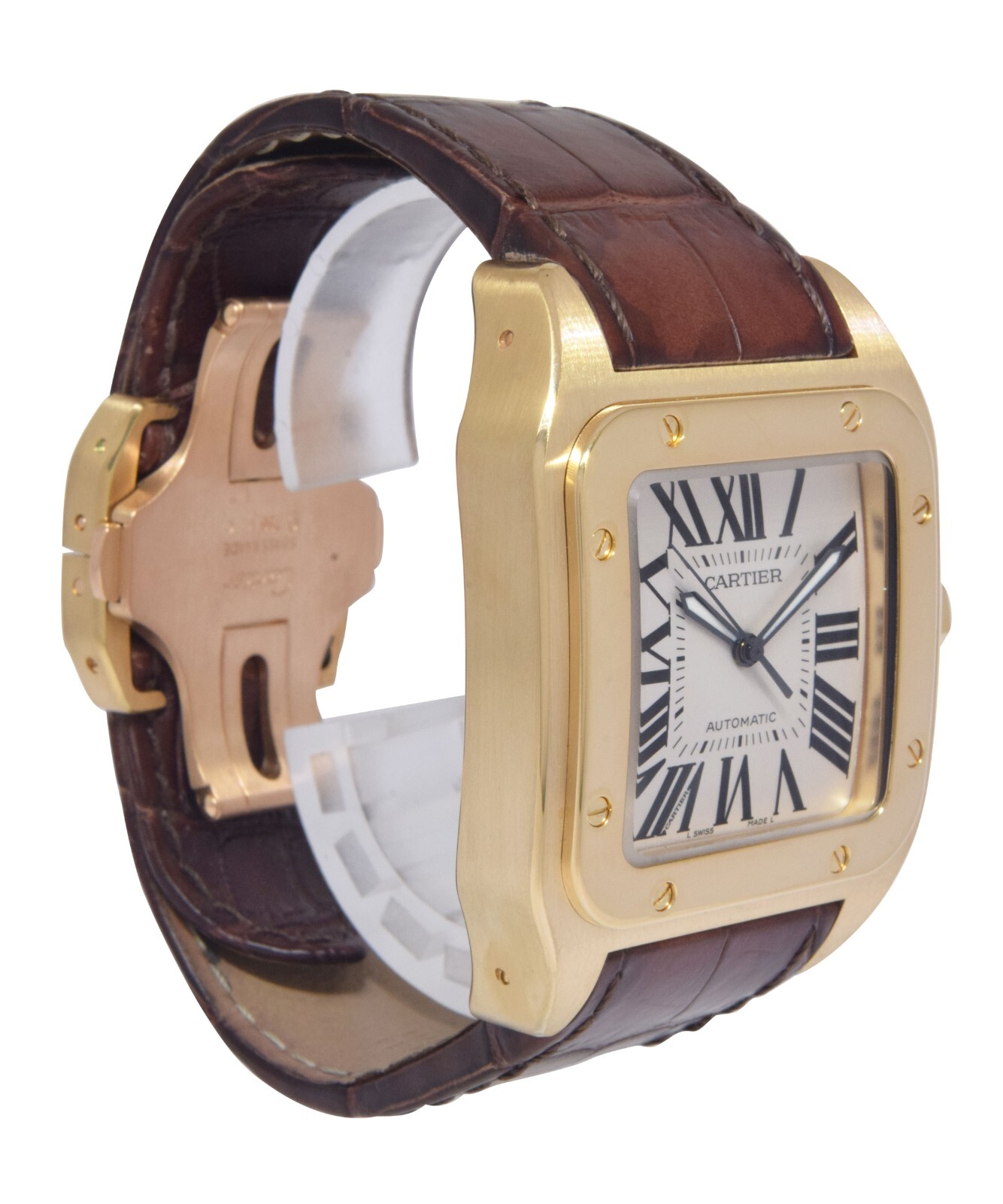 Cartier Santos 100 XL 18k Yellow Gold Mens Automatic Watch W20071Y1 2657