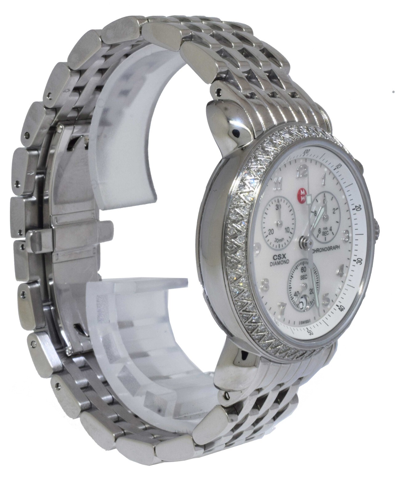 Michele CSX Diamond Chronograph Steel MOP Ladies 36mm Quartz Watch MW03C01
