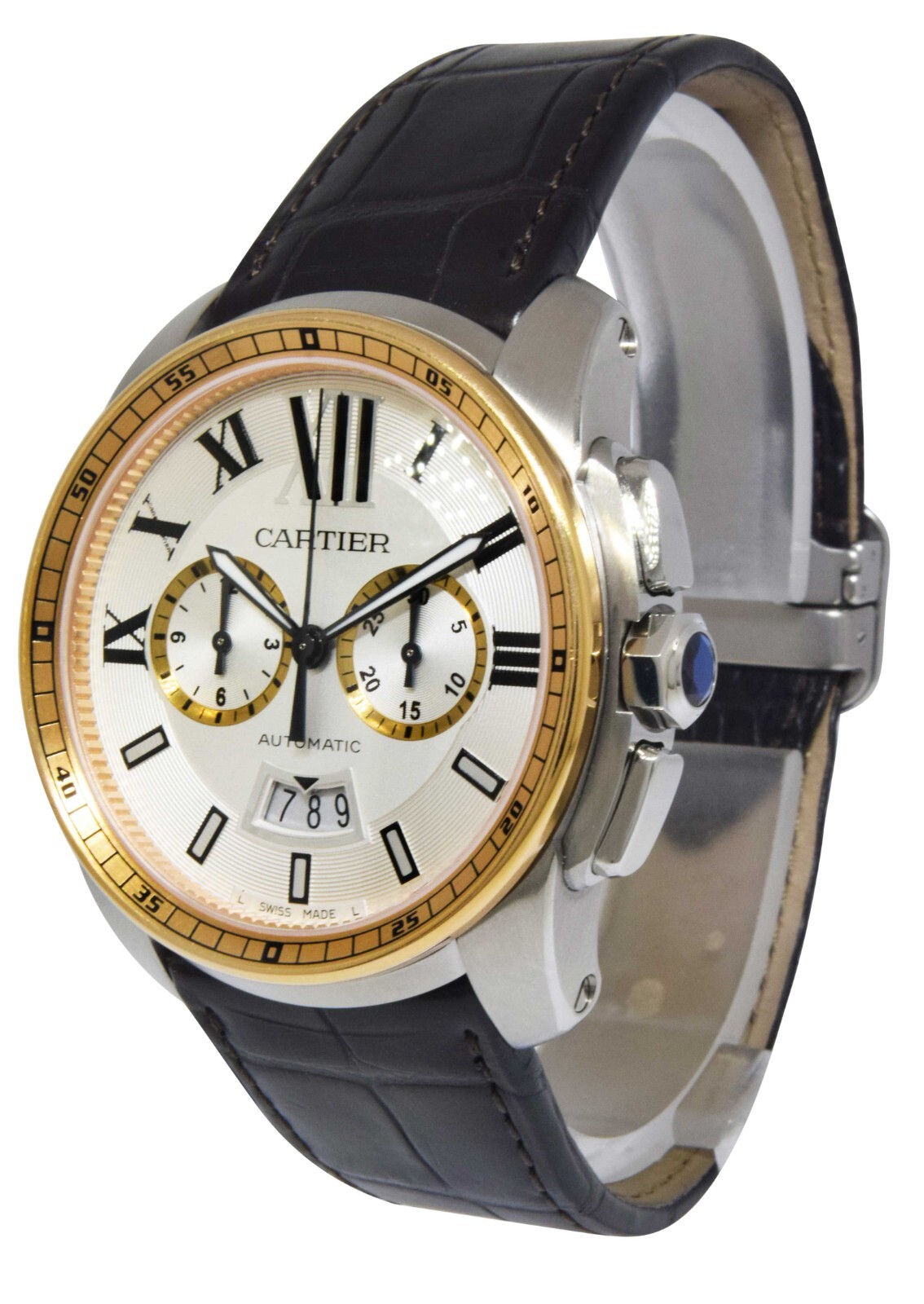 Cartier Calibre Chronograph Steel & 18k Rose Gold 42mm Watch B/P W7100043 3578