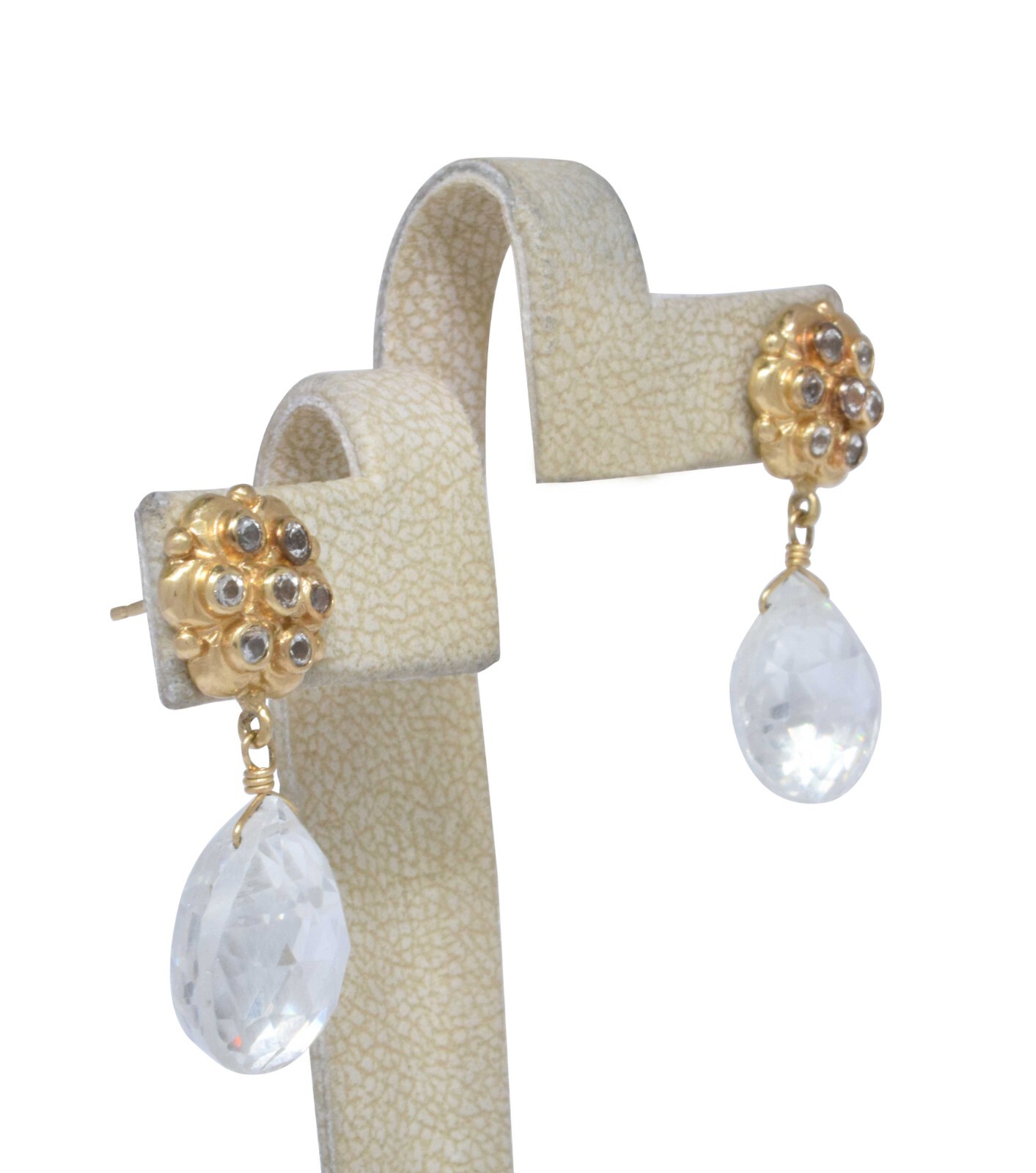 0.28 Carat Diamond & Crystal 14k Yellow Gold Earrings