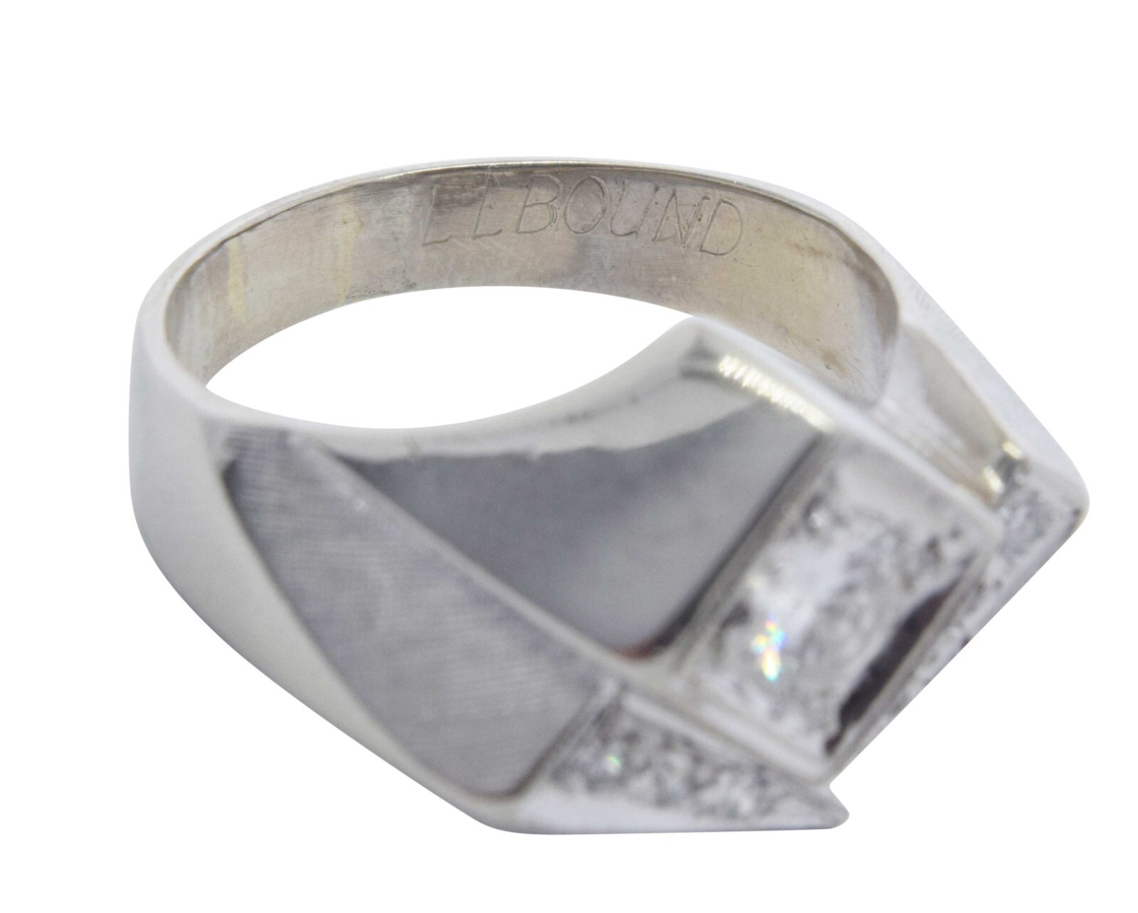 Mens Abstract Ring 14k White Gold & Diamond 9.75