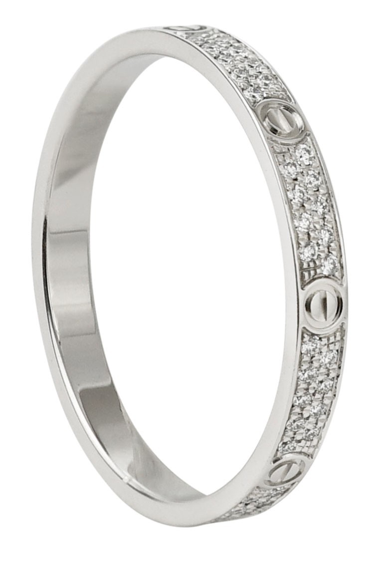 Cartier Love Ring Pave Diamond 18k White Gold Mini Band Size 59 B/P '24 B4218259 Cartier Love Ring Pave Diamond 18k White Gold Mini Band Size 59 B/P '24 B4218259