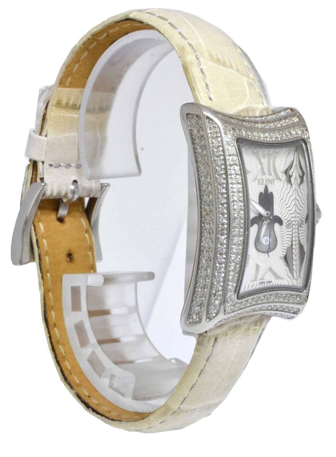 Elini Nazar Lucky Hand Hamsa Steel Diamond Ladies Quartz Watch on Leather Strap