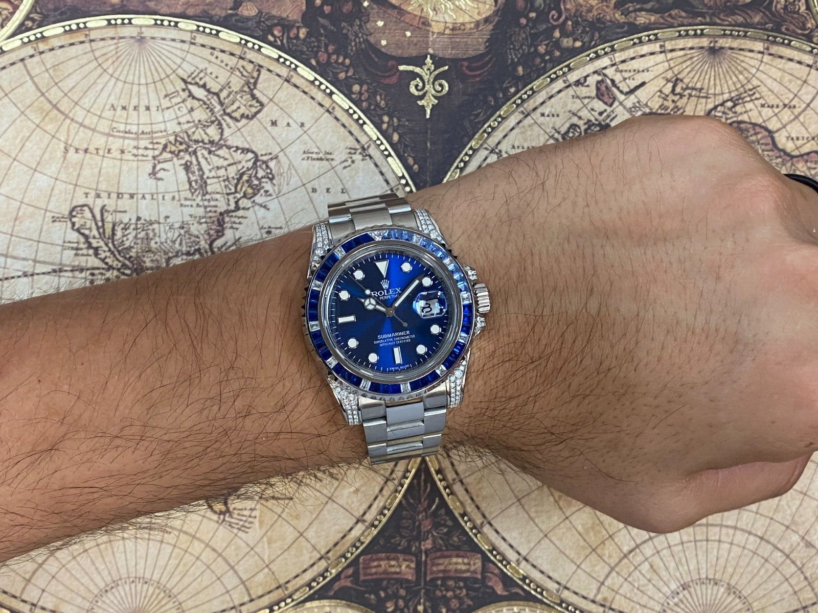 Rolex Submariner Date Steel Blue Dial Diamond & Sapphire Watch 116610