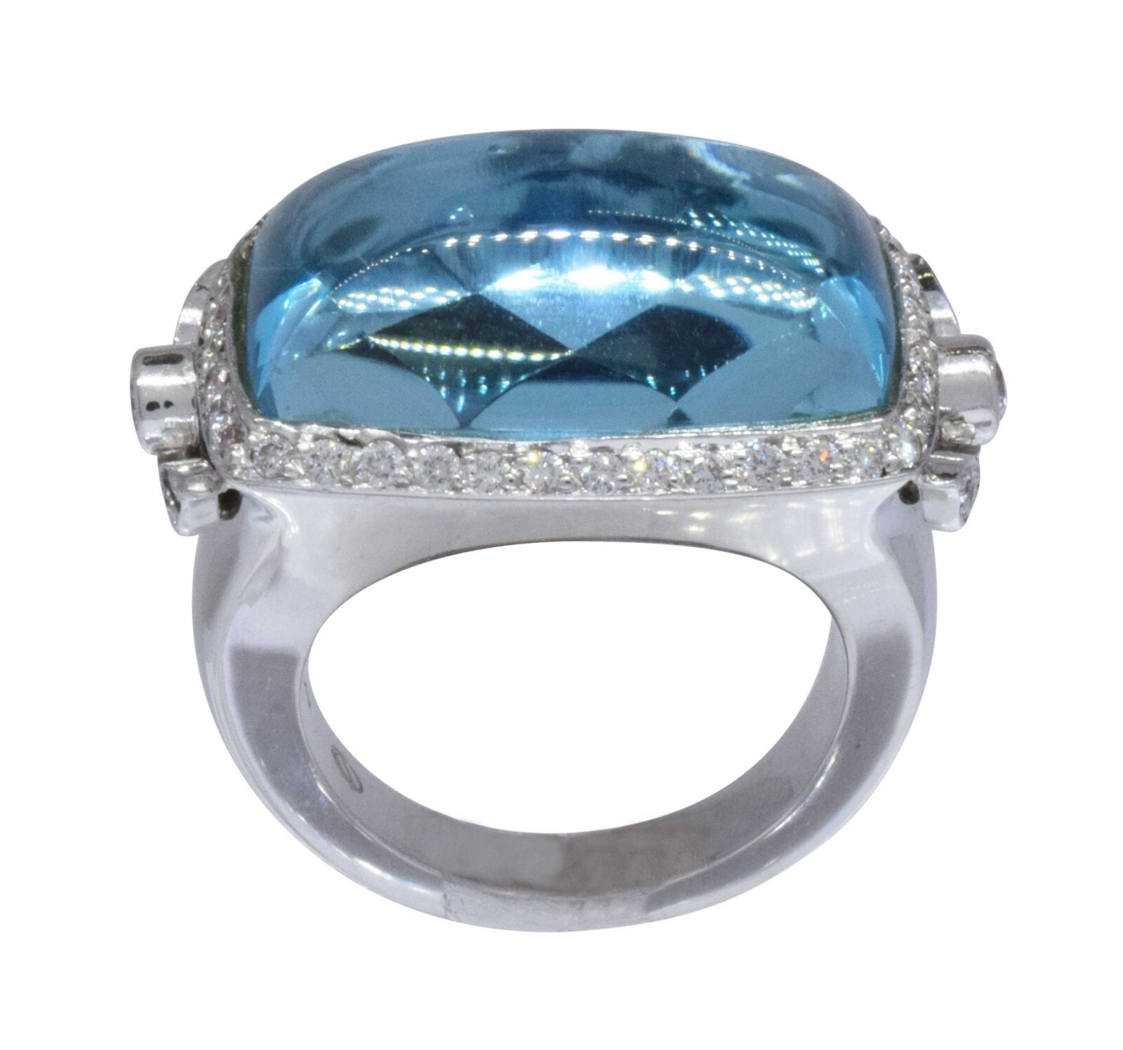 Ladies 18K White Gold 22.19ct Blue Topaz & Diamond Ring 6.25