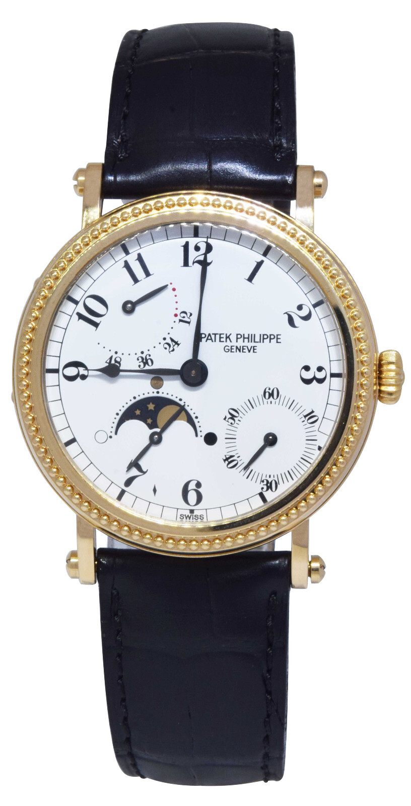 Patek Philippe 5015 Complications 18k YG Mens 35mm White Dial Watch 5015J