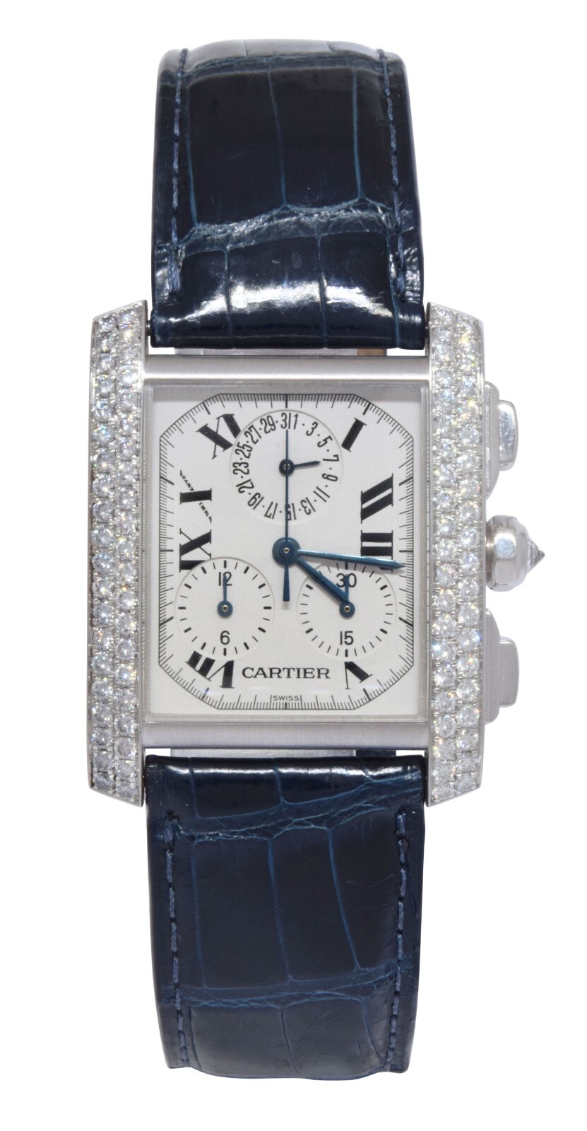 Cartier Tank Francaise Chronoflex Chronograph 18k White Gold Diamond Watch 2367