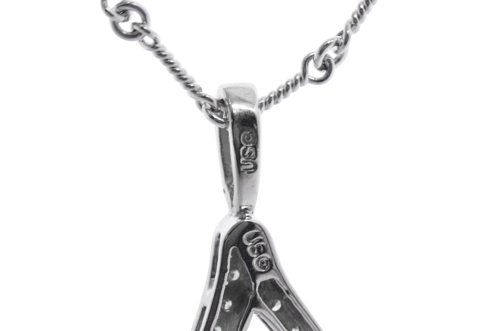 Wishbone Pendant & Chain 18k White Gold & Diamonds Ladies Necklace