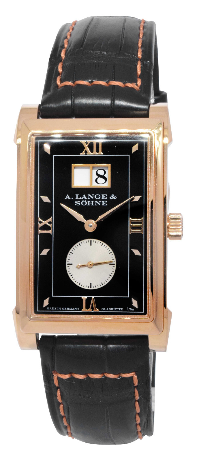 A. Lange & Sohne Cabaret 18k Rose Gold Black Dial Big Date Mens Watch 107.031