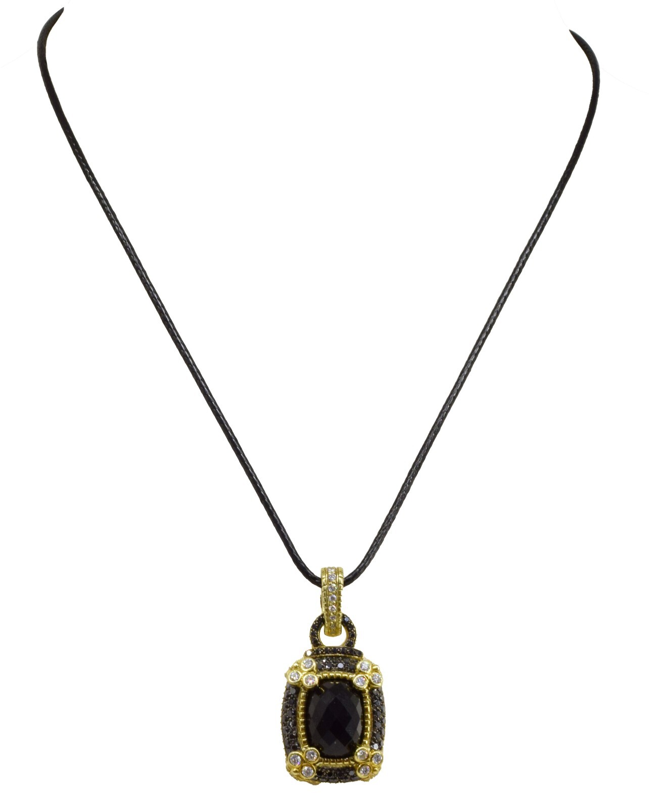 Judith Ripka 18k Yellow Gold Onyx Black & White Diamond Pendant