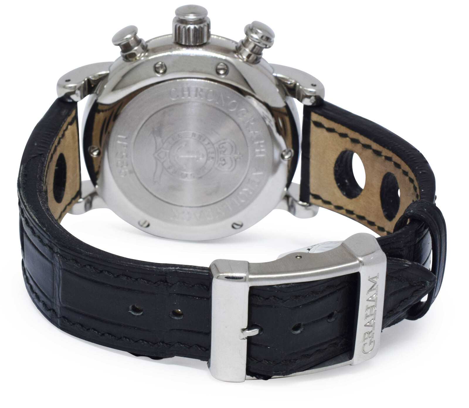 NOS Graham Aeroflyback Chronograph Silver Dial Strap Watch B/P AFAS.S02A.C16B