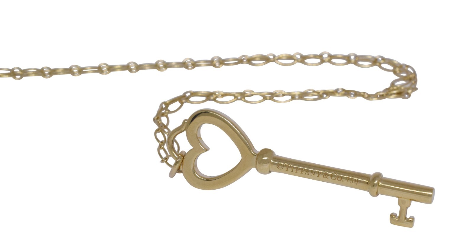 Tiffany & Co. Heart Key 18k Yellow Gold Pendant Long Chain Necklace 31"