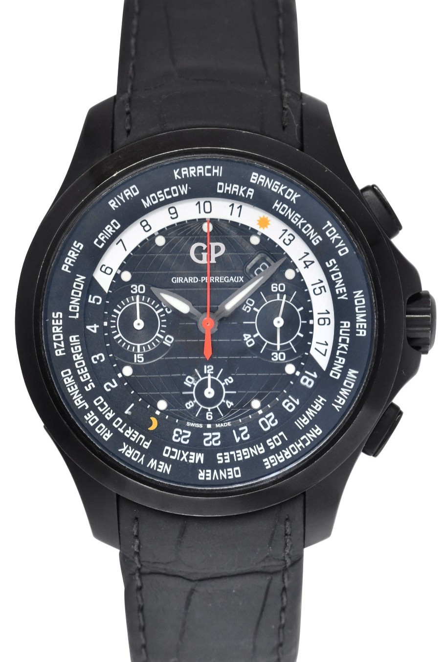 Girard Perregaux Traveller WWTC Chronograph Black Titanium DLC 44mm Watch 49700
