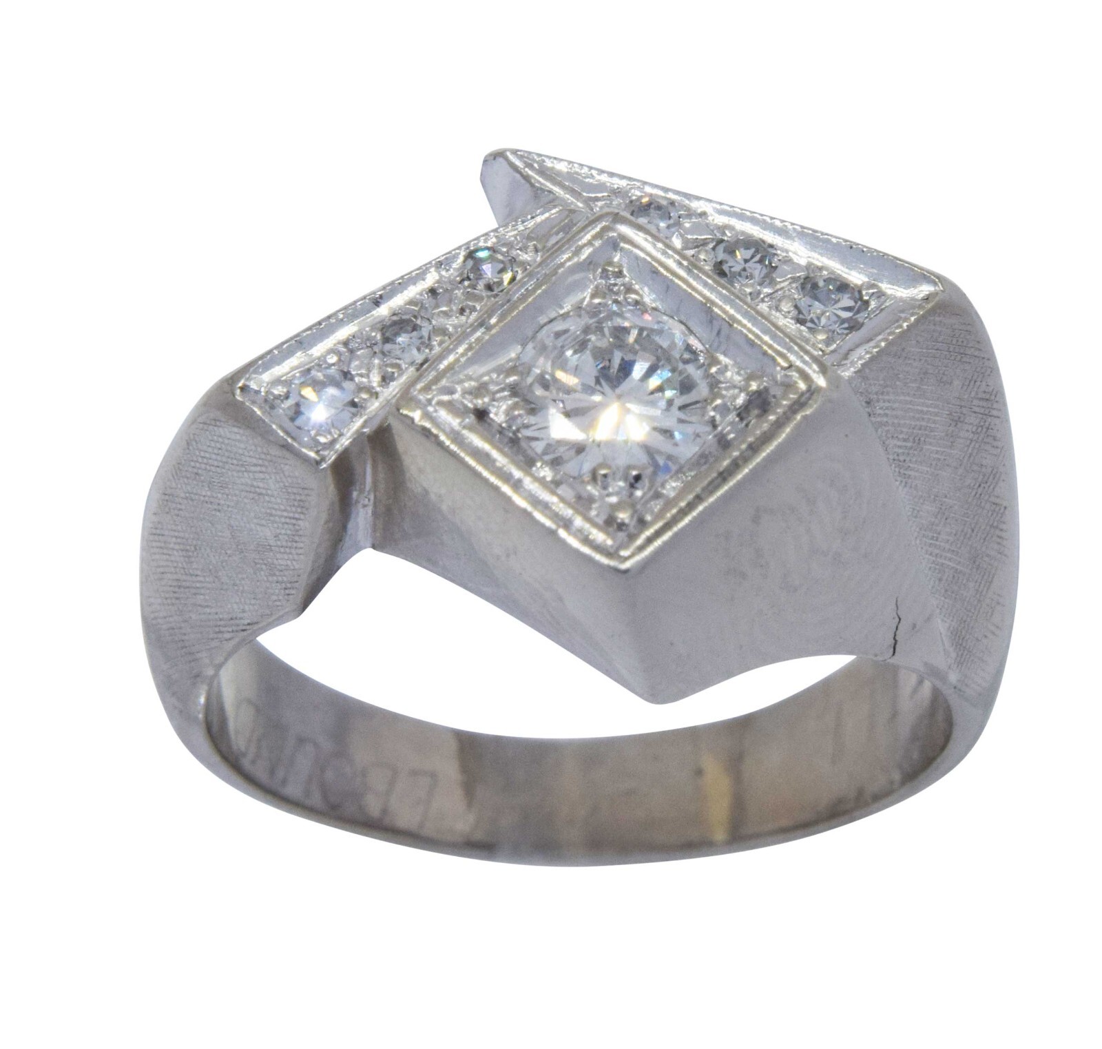 Mens Abstract Ring 14k White Gold & Diamond 9.75