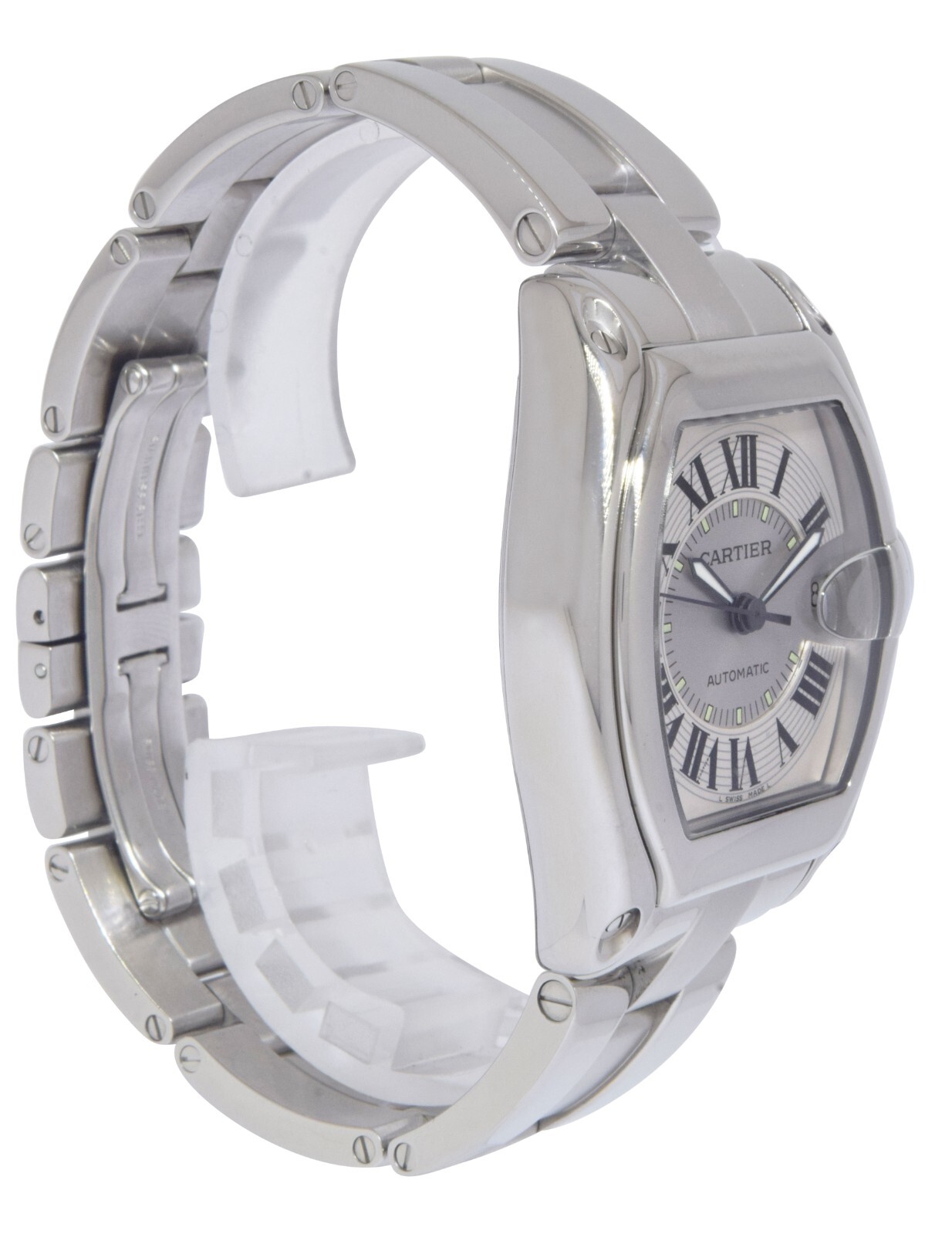 Cartier Roadster Stainless Steel Silver Roman Dial Mens Automatic Watch 2510