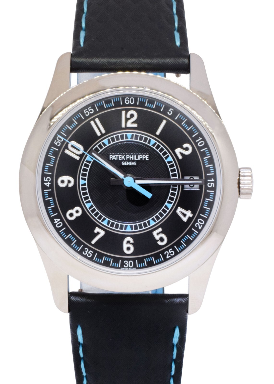 NOS Patek Philippe Calatrava 6007 18k White Gold Blue Accents Watch B/P 6007G