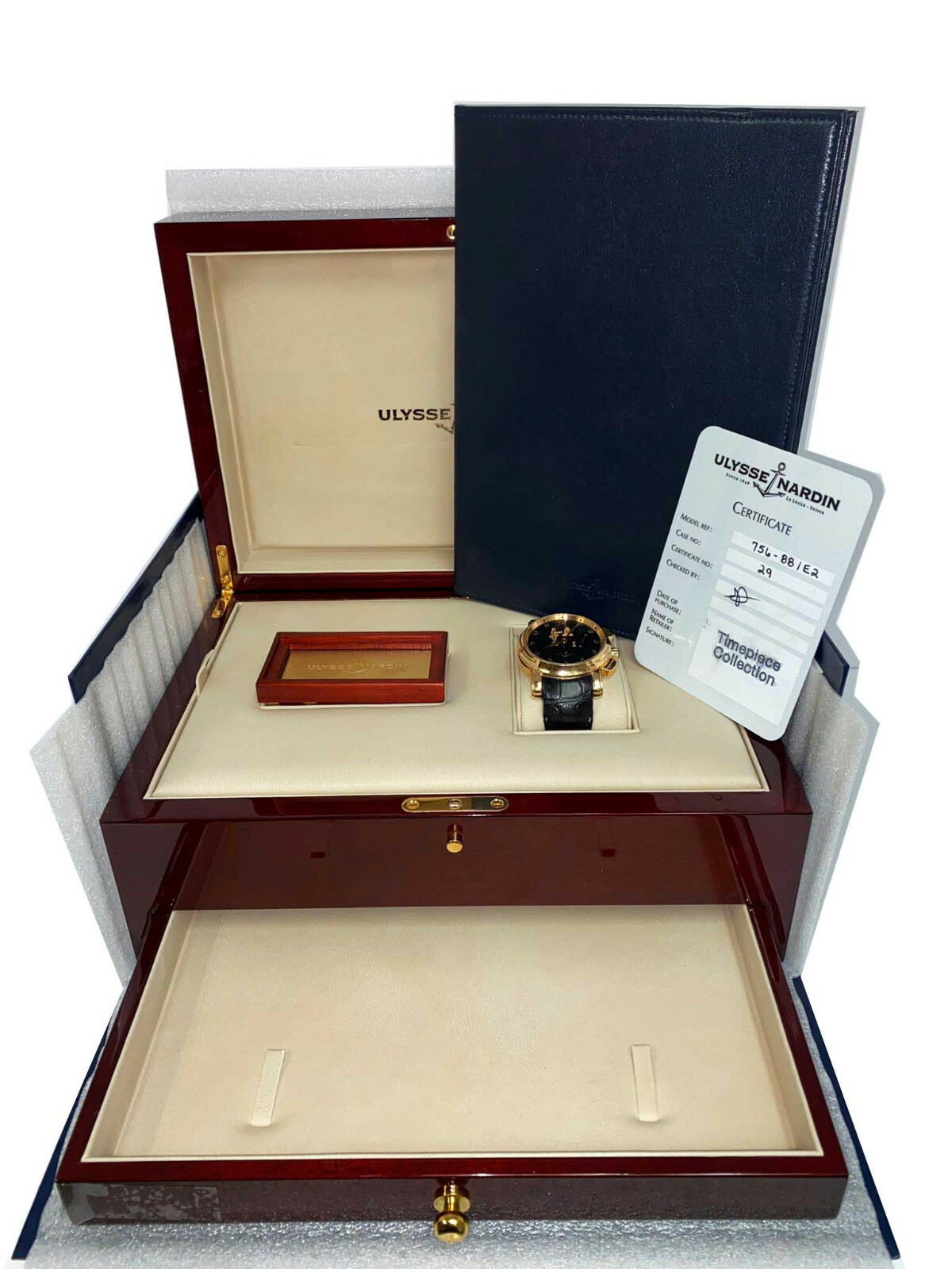 Ulysse Nardin Sonata Hourstricker 18k Rose Gold Black dial 42mm B/P 756-88