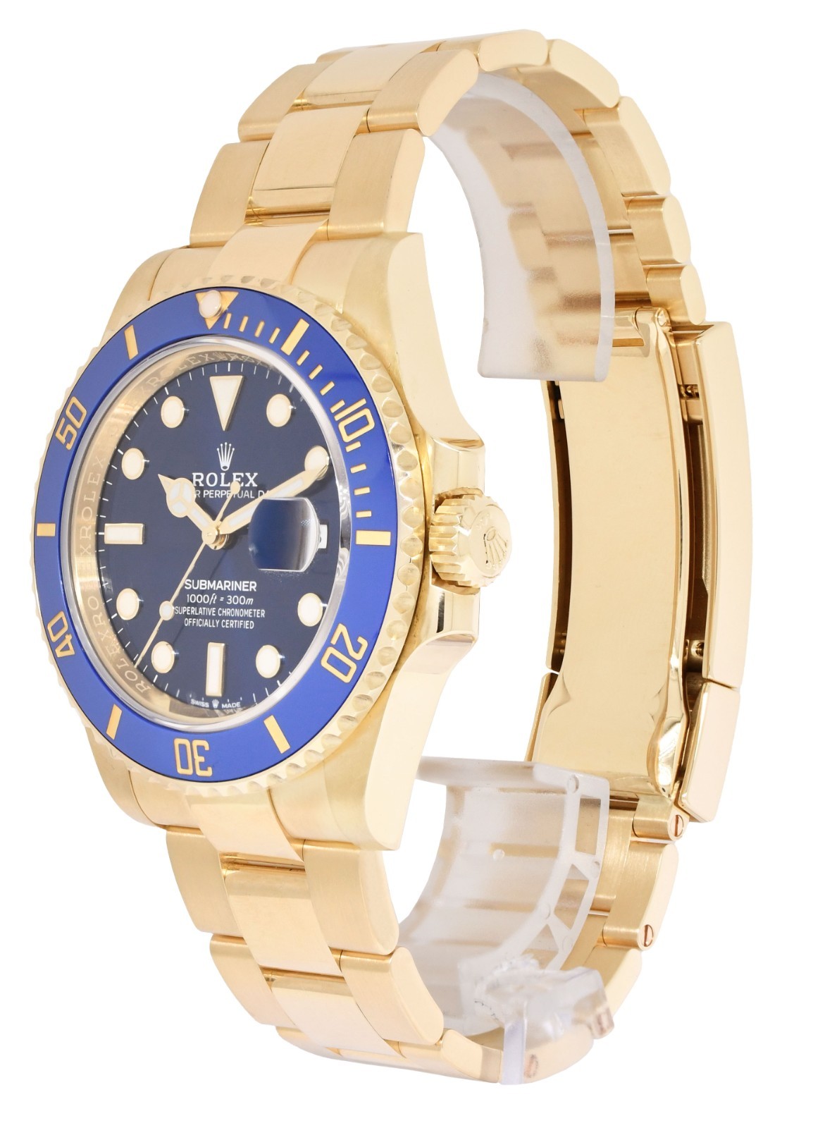 Rolex Submariner Date 18k Yellow Gold Blue Ceramic 41mm Watch B/P '23 126618 LB