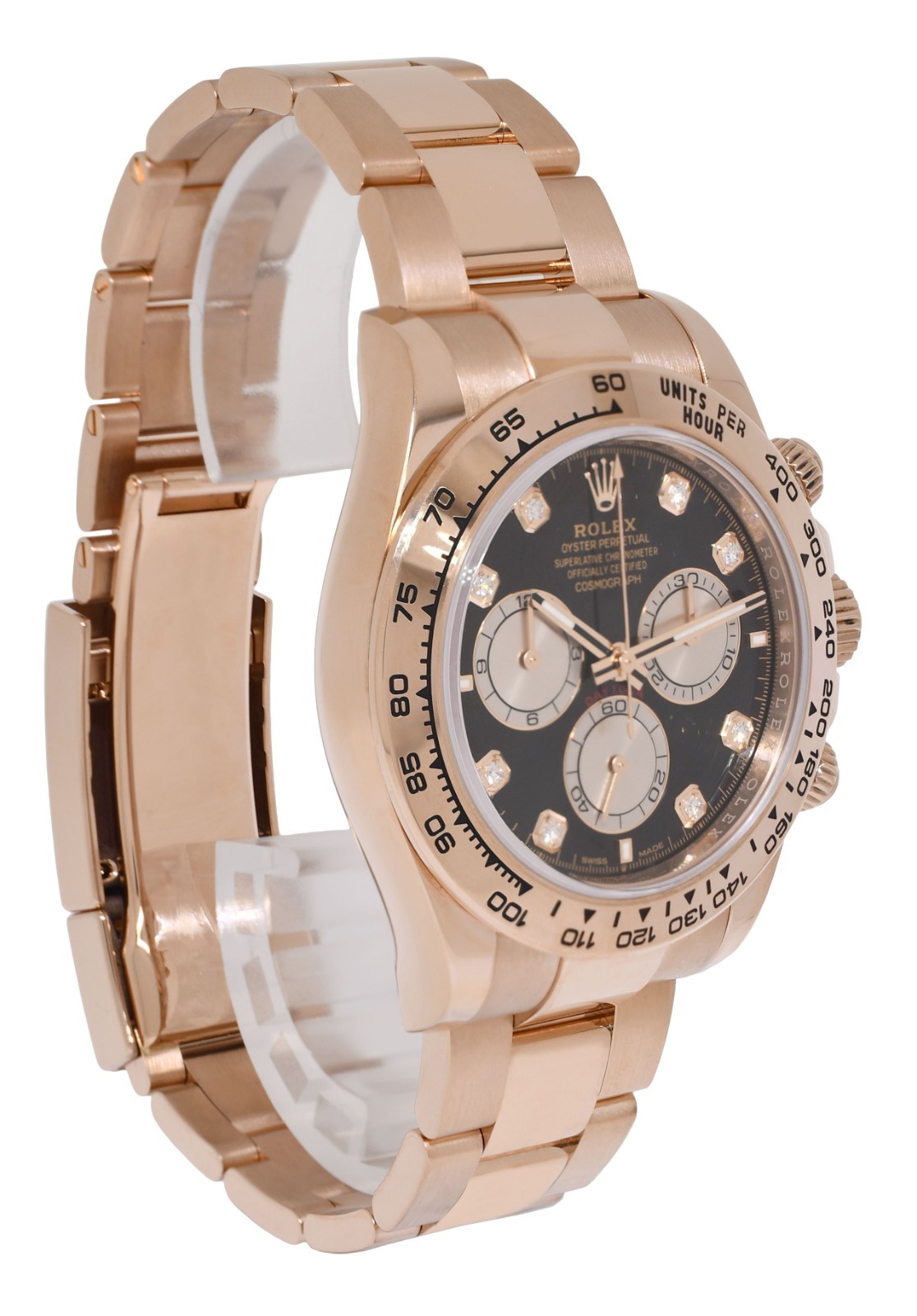 NOS Rolex Daytona 18k Rose Gold Black/Sundust Diamond Dial Watch B/P '24 126505