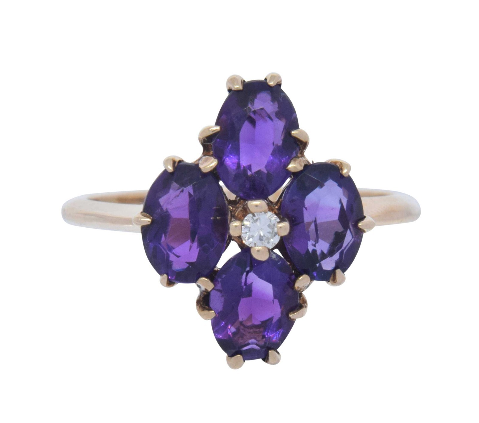 Ladies 14k Yellow Gold Diamond & Amethyst Ring 9.5